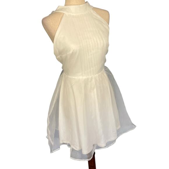 Lulu's Flirtatious Aesthetic White Organza Backless Halter Mini Dress Medium NWT - Picture 4 of 13